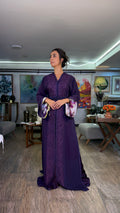 Purple Moroccan Two-Piece Set with Belt & Embroidered Overlay