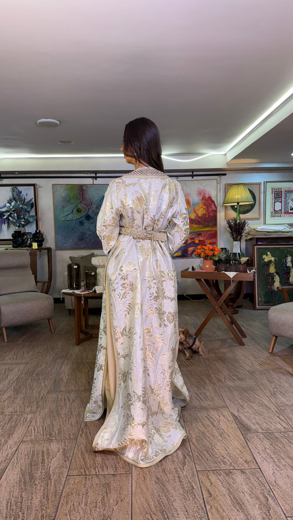 White and Gold Two-Piece Moroccan Belted Outfit (handmade)