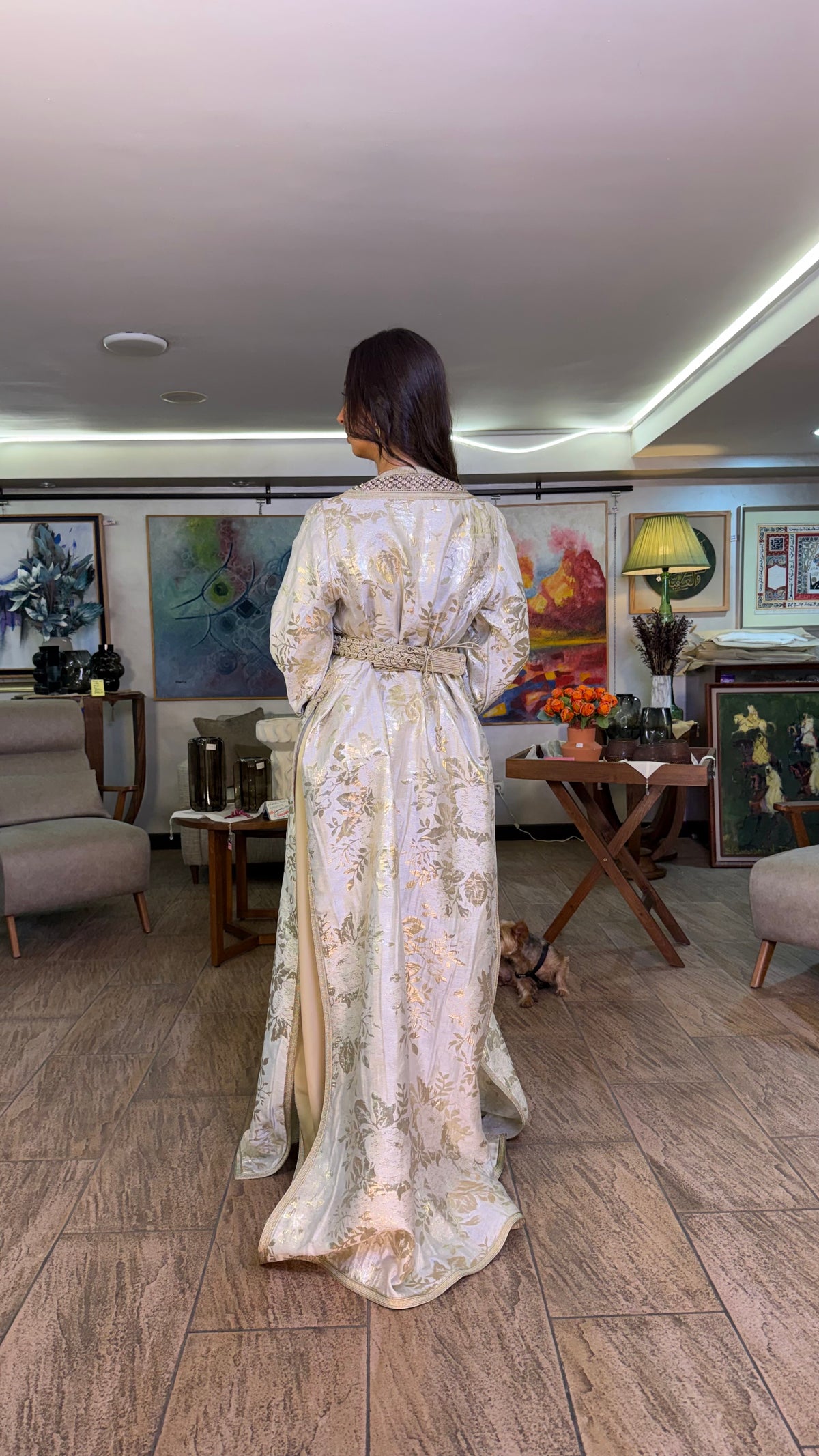 White and Gold Two-Piece Moroccan Belted Outfit (handmade)