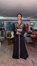 Black One-Piece Moroccan Kaftan with Belt with Pearls