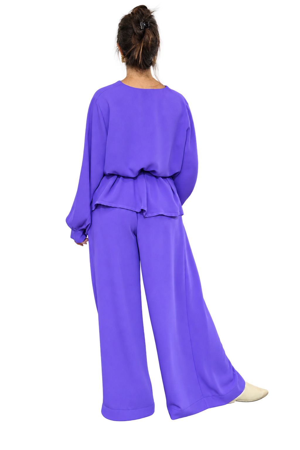 Amira Purple Two-Piece Set Long Sleeve (col V or cravatte) Crepe sans zwaq