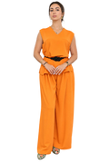 Safiya Orange Two-Piece Set (col V ou fravatte) crepe sans manches sans zwaq