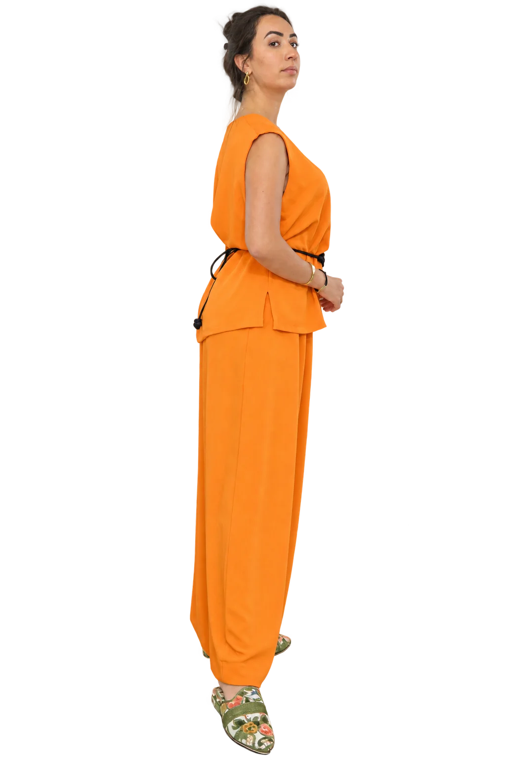 Safiya Orange Two-Piece Set (col V ou fravatte) crepe sans manches sans zwaq