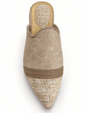 Beige Textured Babouches with Brown Band