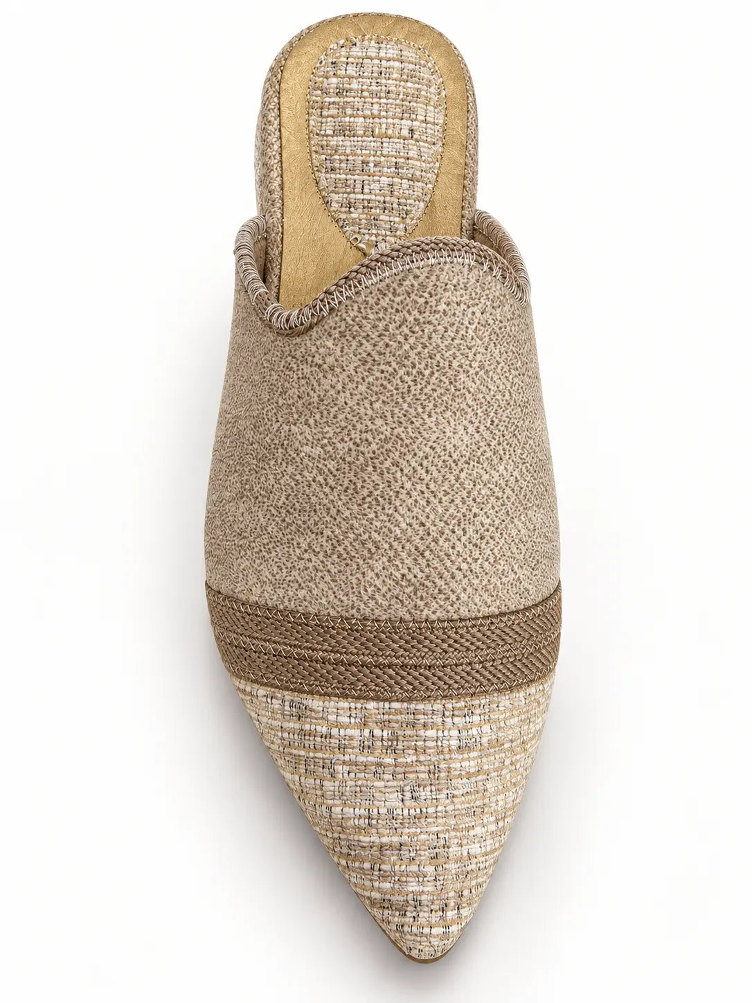 Beige Textured Babouches with Brown Band