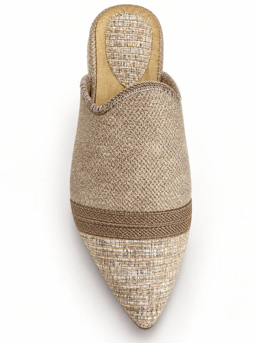 Beige Textured Babouches with Brown Band