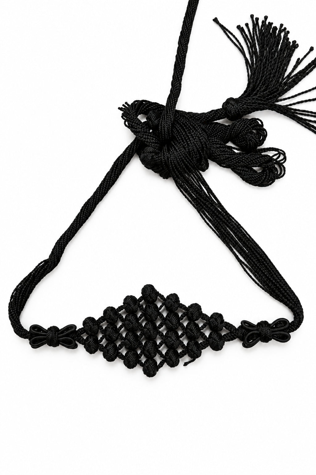 Black Diamond-Knot Cord Belt photographed on a white background, detail view 2.