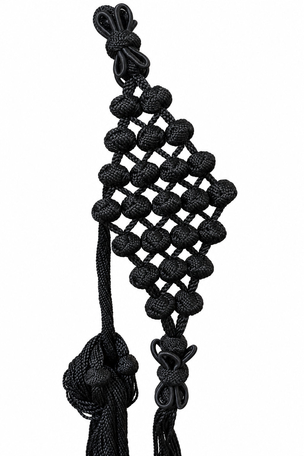 Black Diamond-Knot Cord Belt photographed on a white background, detail view 3.