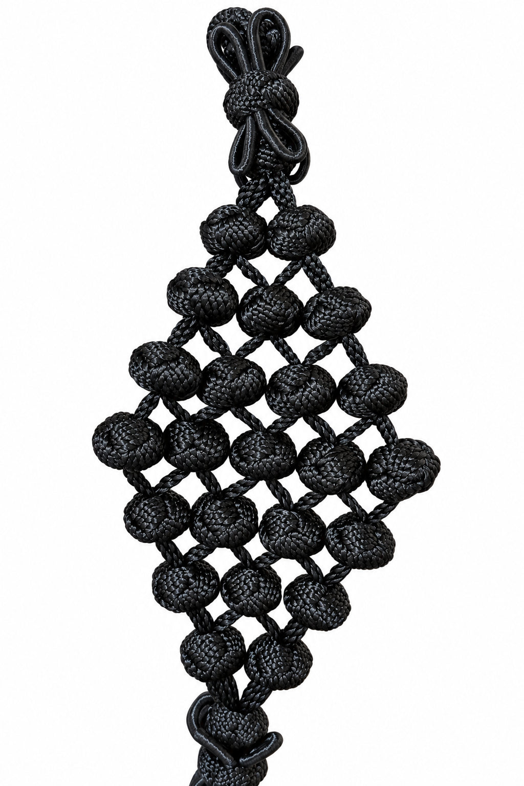 Black Diamond-Knot Cord Belt photographed on a white background, detail view 4.