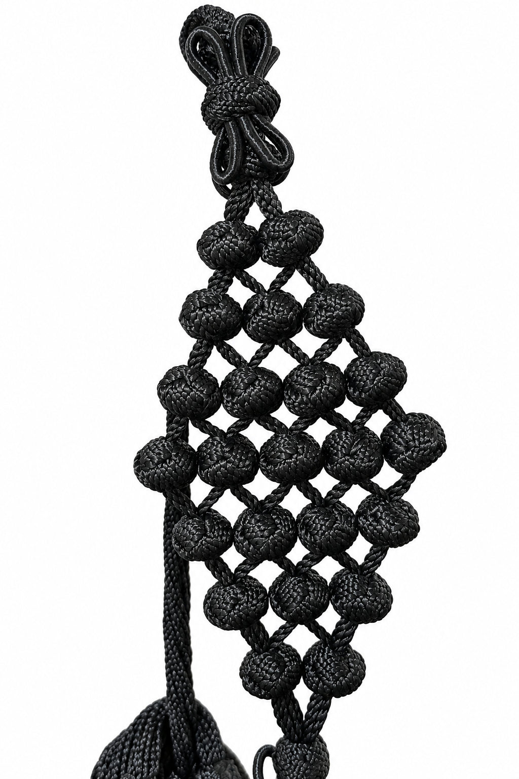 Black Diamond-Knot Cord Belt photographed on a white background, detail view 5.
