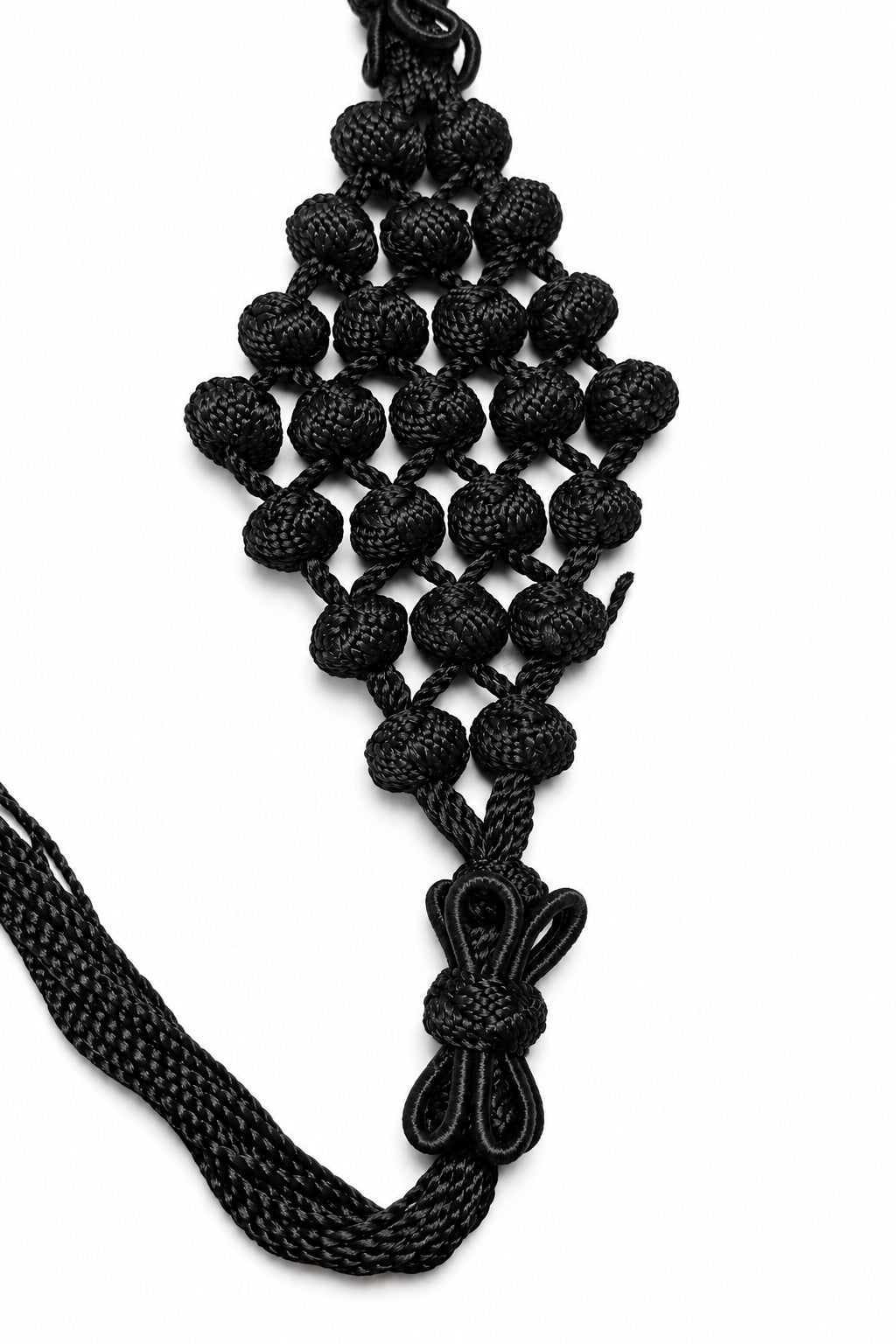 Black Diamond-Knot Cord Belt photographed on a white background, detail view 6.