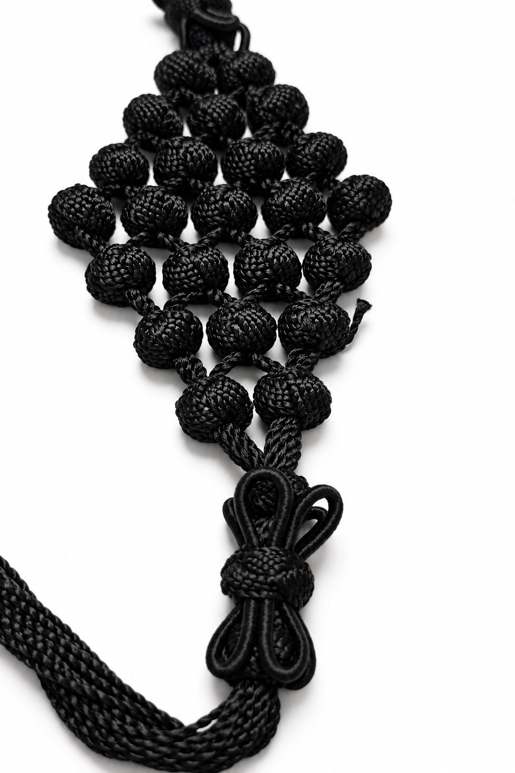 Black Diamond-Knot Cord Belt photographed on a white background, detail view 7.
