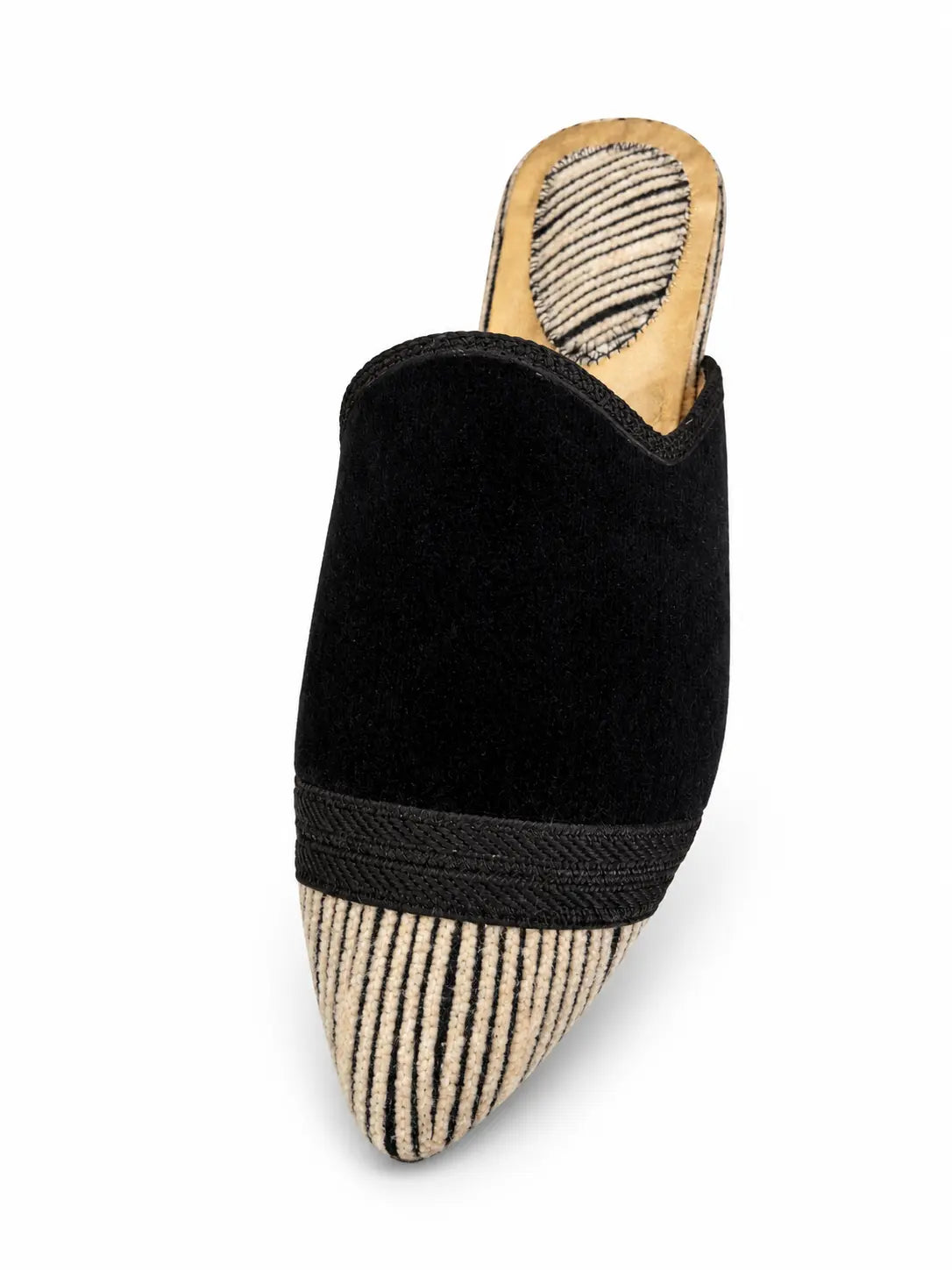 Black Babouches with Striped Toe