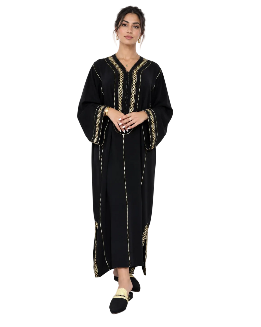 Black Moroccan Kaftan with Gold Embroidery