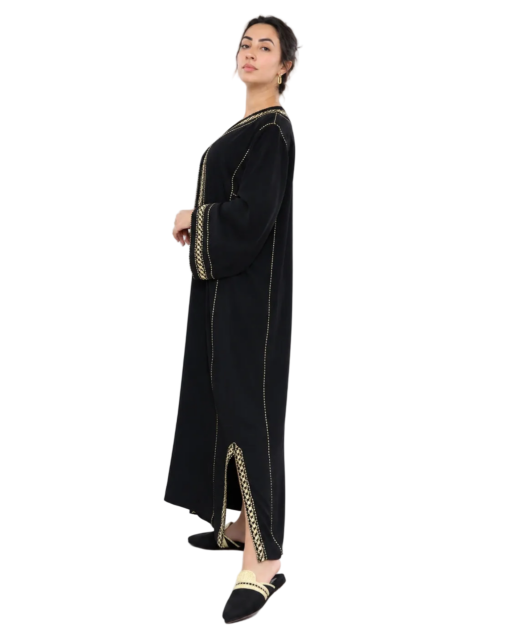 Black Moroccan Kaftan with Gold Embroidery