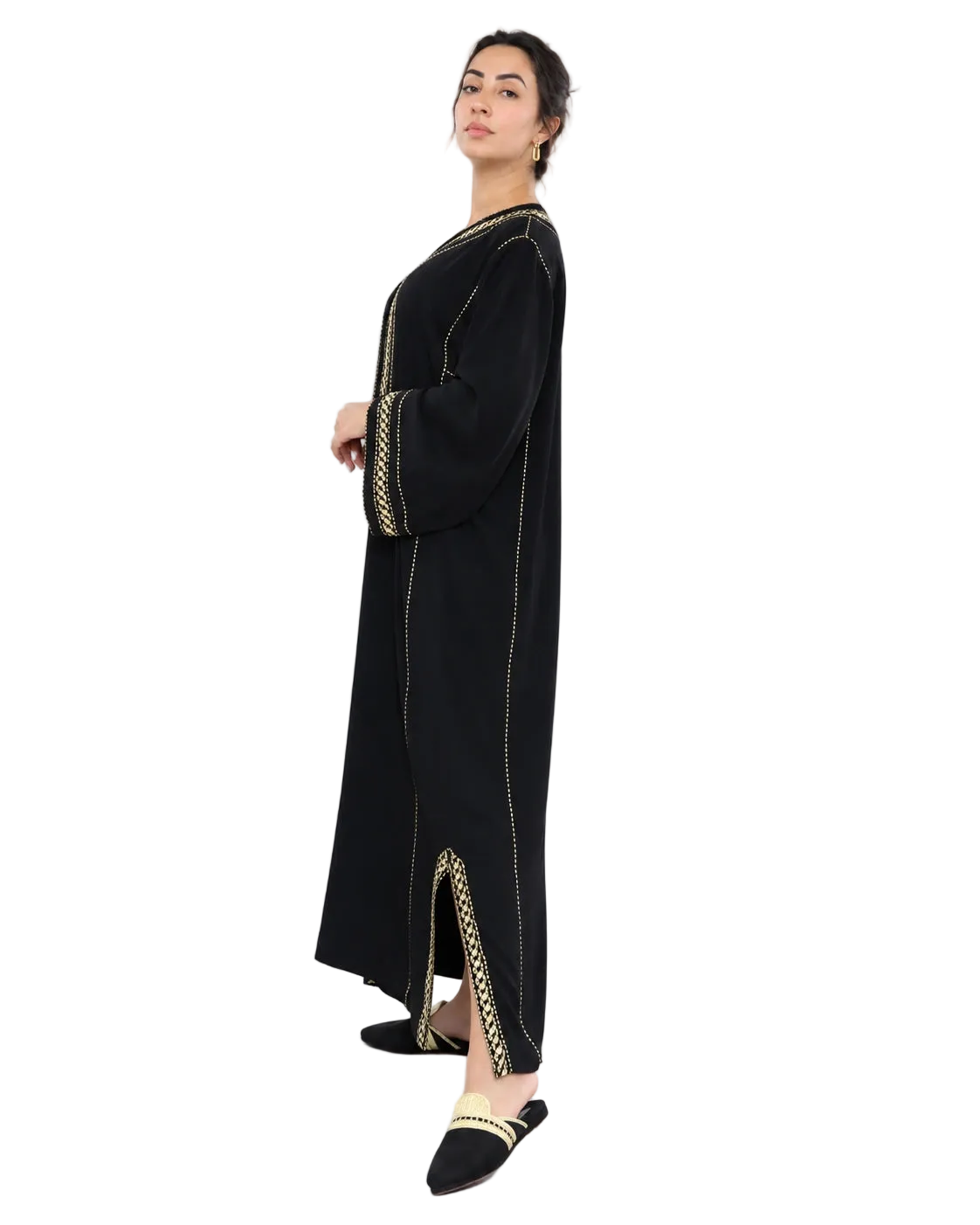 Black Moroccan Kaftan with Gold Embroidery