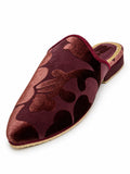 Burgundy and Copper Floral Babouches on a white background