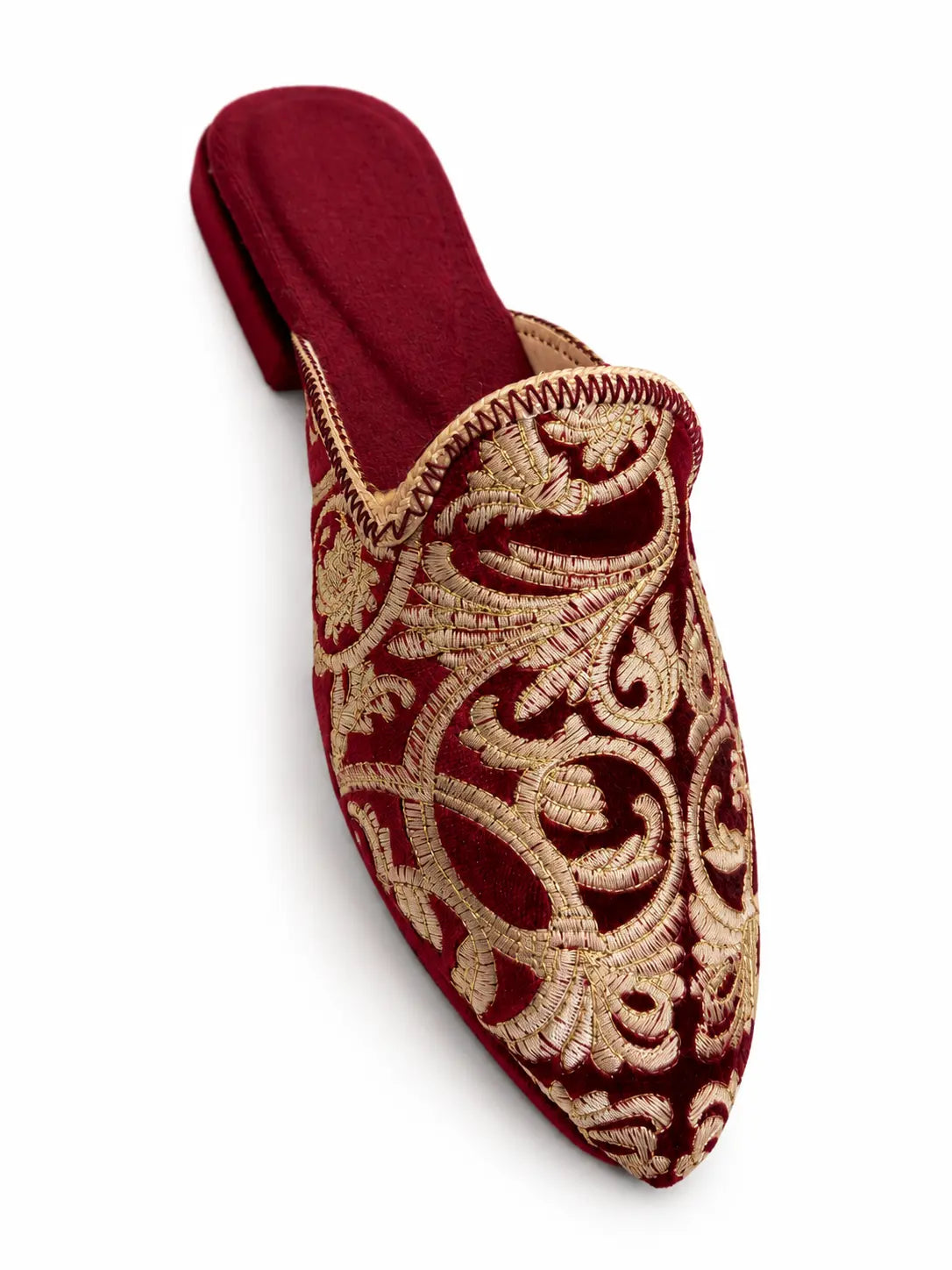 Burgundy and Gold Scroll Babouches