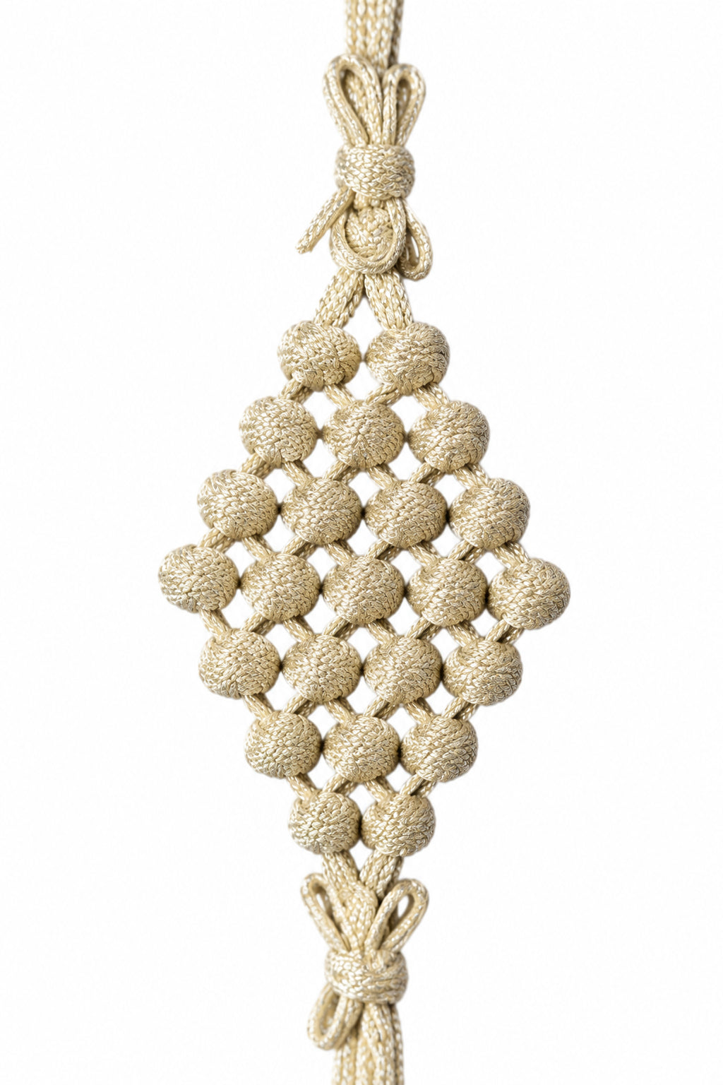 Champagne Diamond-Knot Cord Belt photographed on a white background, detail view 2.