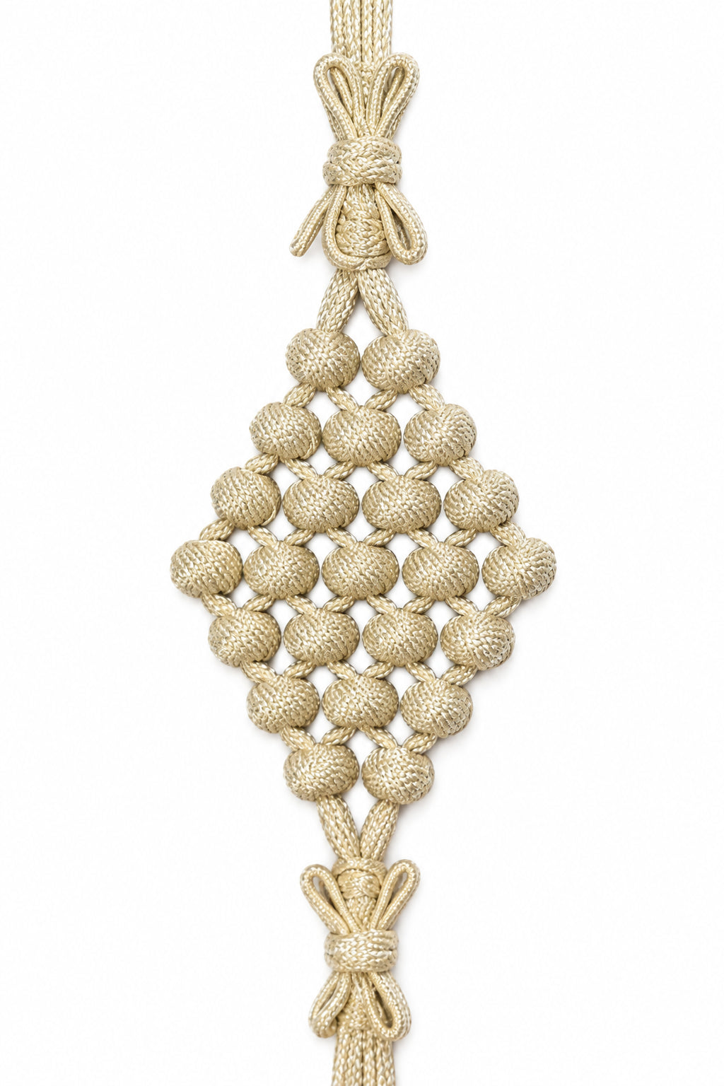 Champagne Diamond-Knot Cord Belt photographed on a white background, detail view 3.