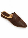 Dark Brown Babouches with Tonal Band, pointed-toe open-back shoe on a white background.