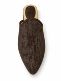 Dark Brown Textured Babouches with Tonal Trim on a white background