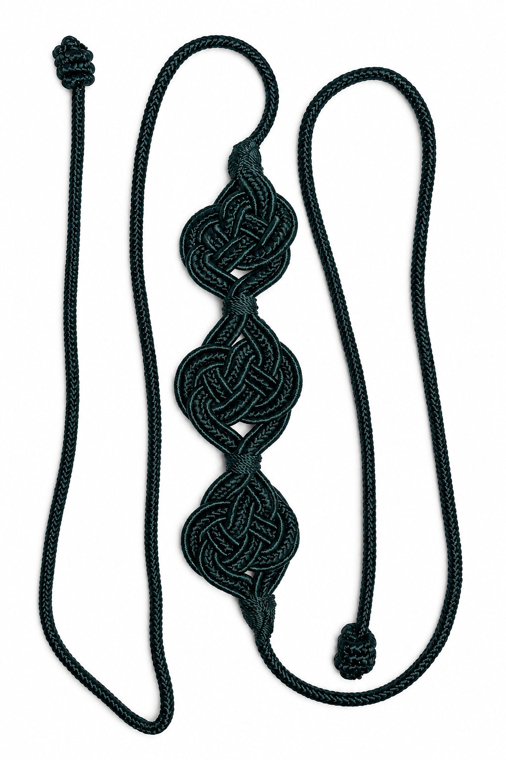 Deep Green Triple-Medallion Cord Belt photographed on a white background, main view.