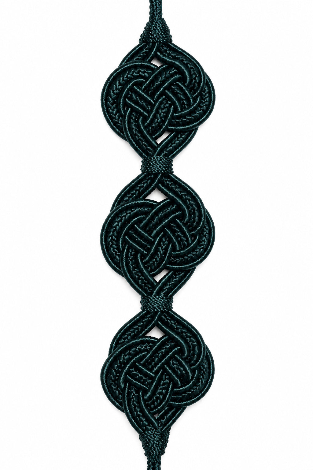 Deep Green Triple-Medallion Cord Belt photographed on a white background, detail view 2.