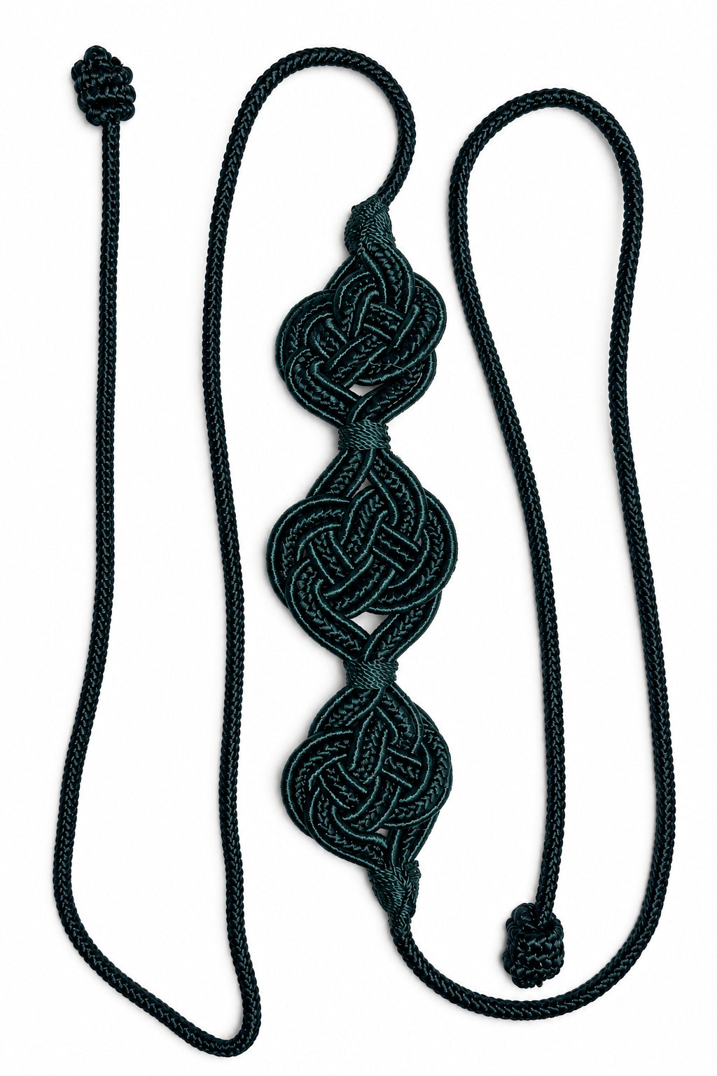 Deep Green Triple-Medallion Cord Belt photographed on a white background, detail view 3.