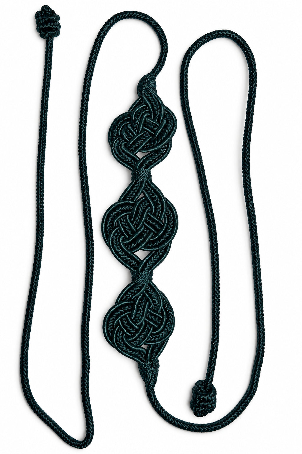 Deep Green Triple-Medallion Cord Belt photographed on a white background, detail view 4.