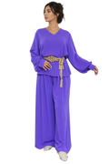 Amira Purple Two-Piece Set Long Sleeve (col V or cravatte) Crepe sans zwaq