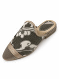 Grey Floral Babouches with Taupe Toe on a white background