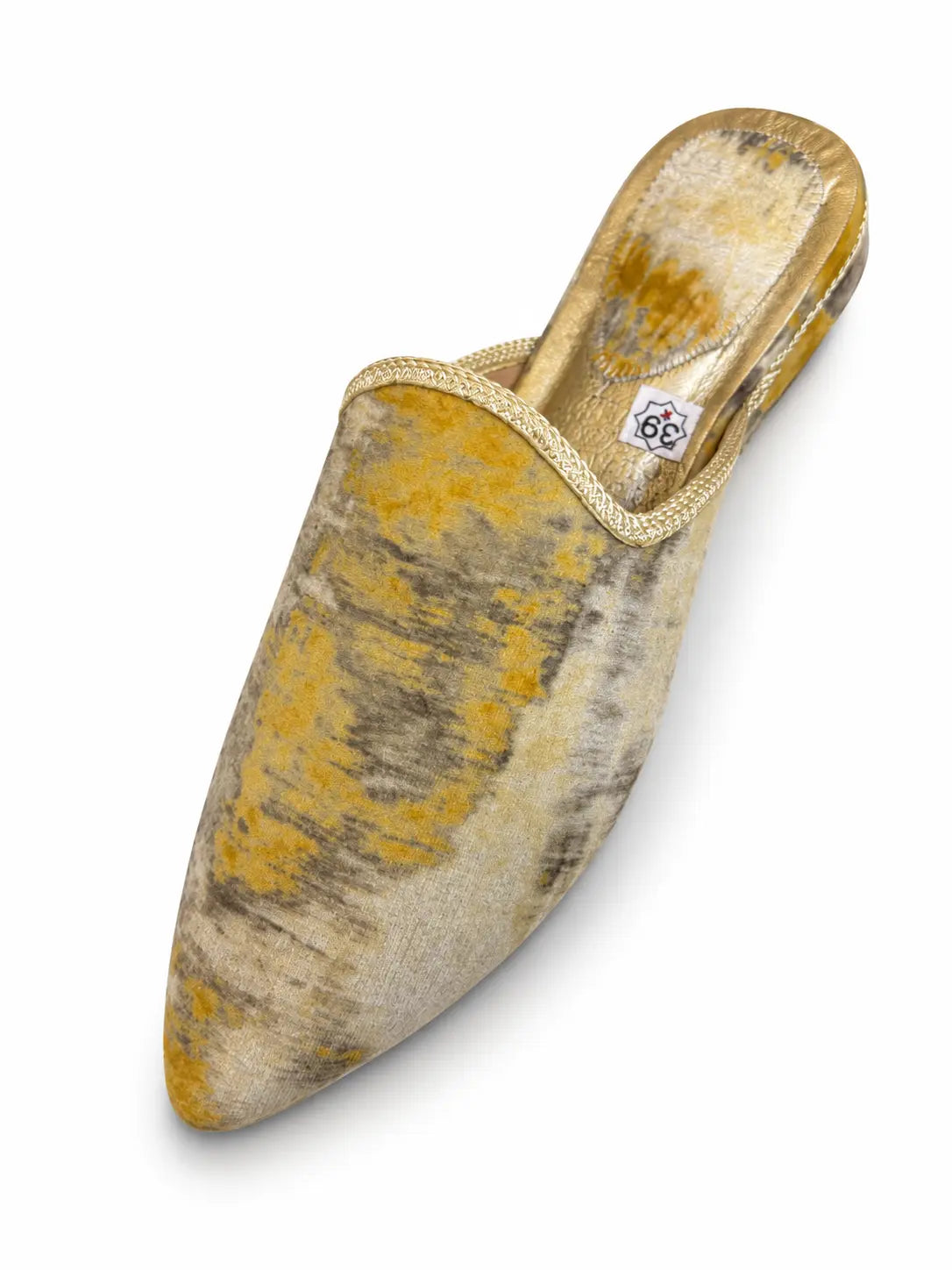 Grey and Gold Brushed-Pattern Babouches