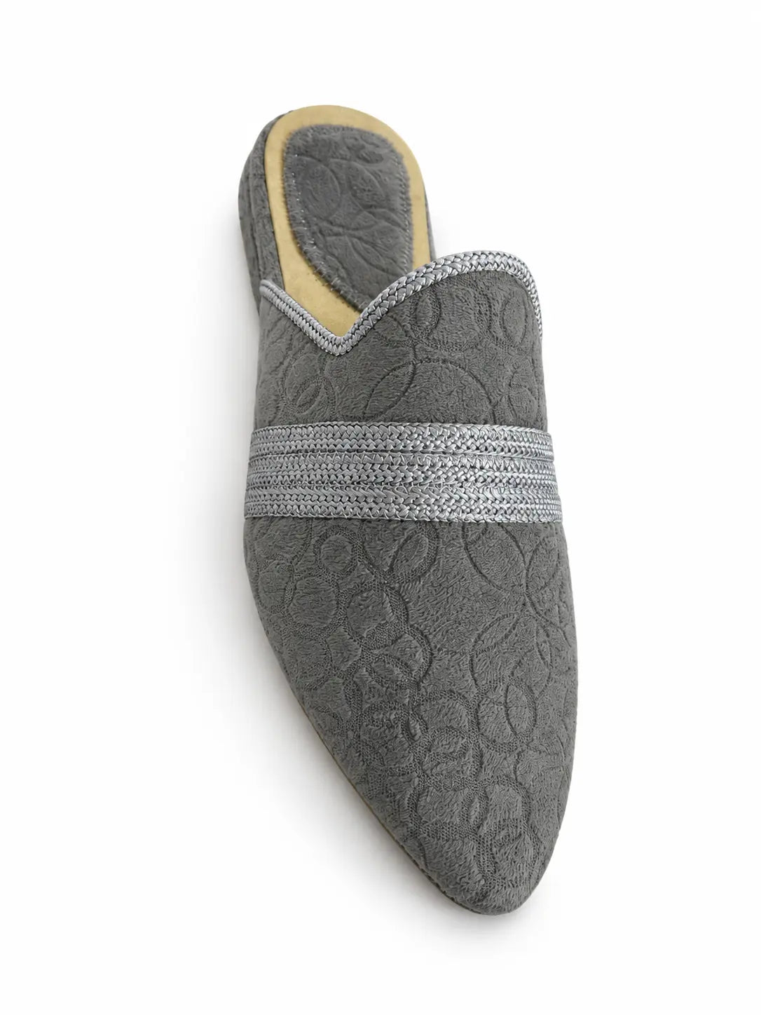 Grey Babouches with Silver-Tone Band