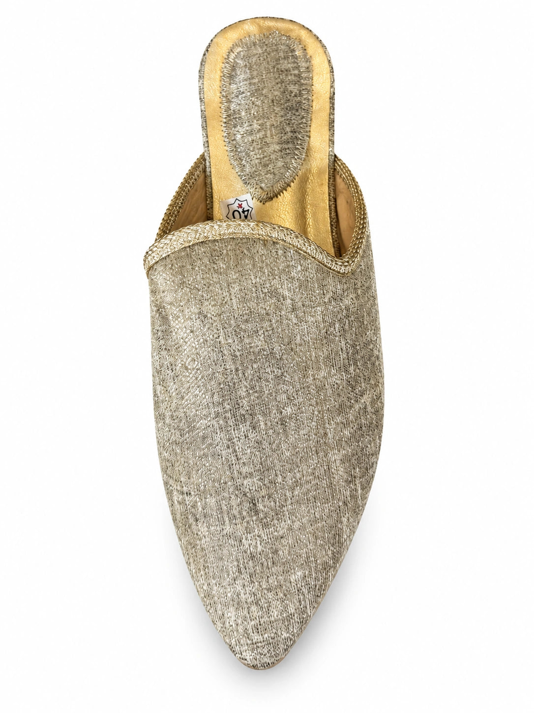 Light Gold-Tone Textured Babouches on a white background