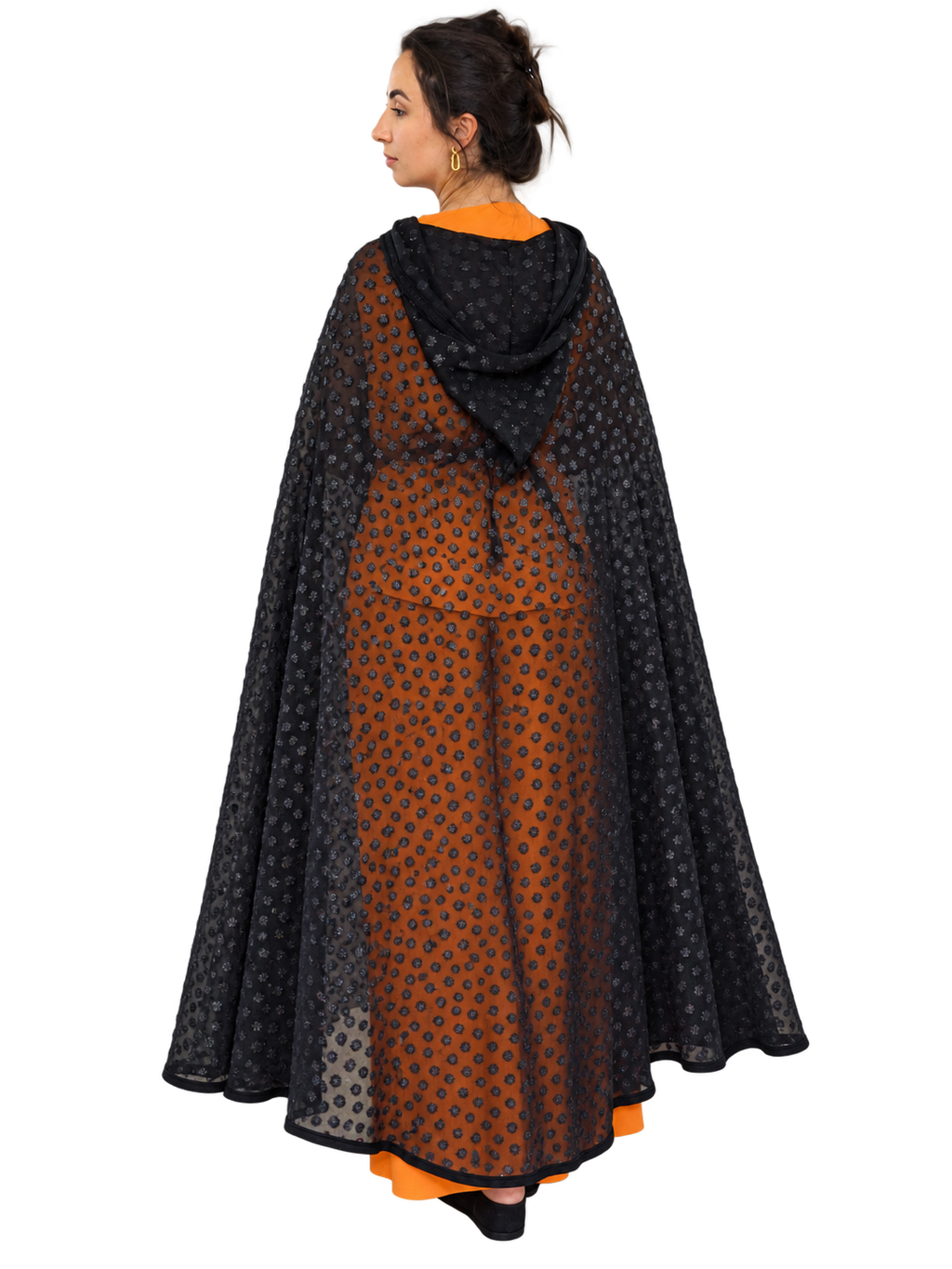 Black sheer hooded selham cape back view