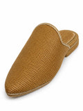 Ochre Ribbed Babouches with Champagne Trim on a white background