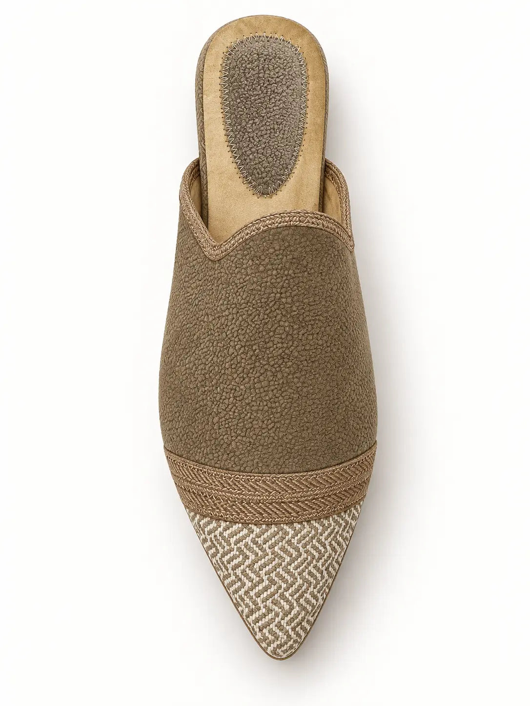 Olive Babouches with Patterned Toe