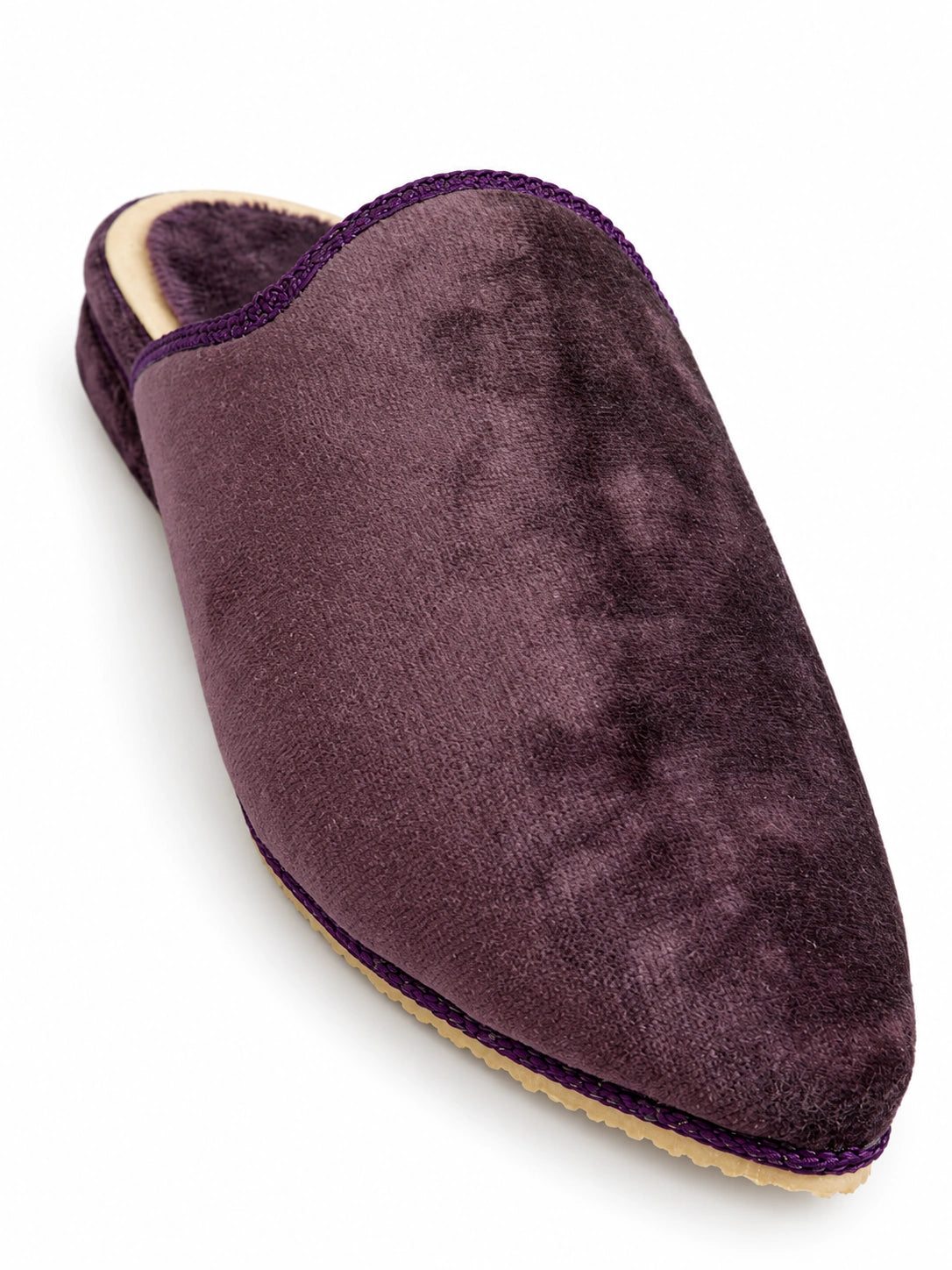 Plum Babouches with Purple Trim on a white background