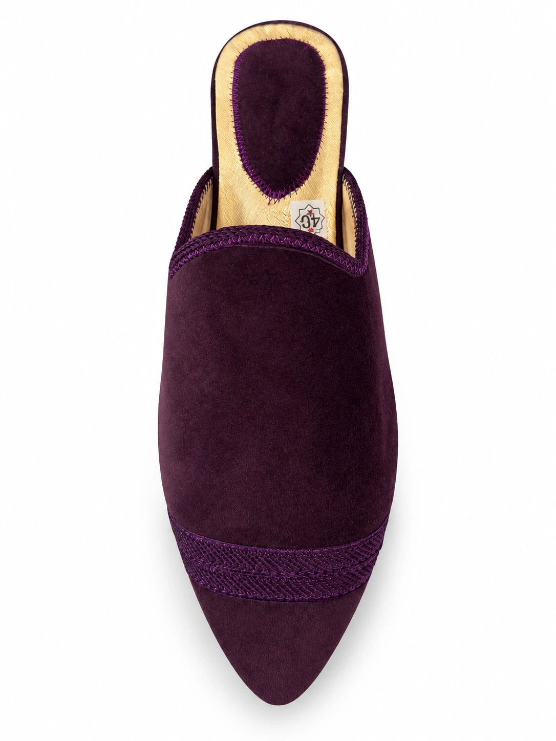 Plum Pointed-Toe Babouches on a white background