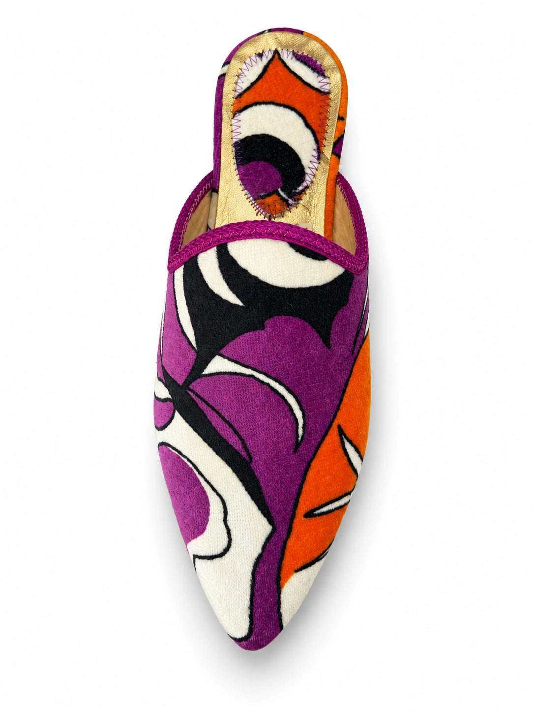 Purple and Orange Abstract Babouches on a white background