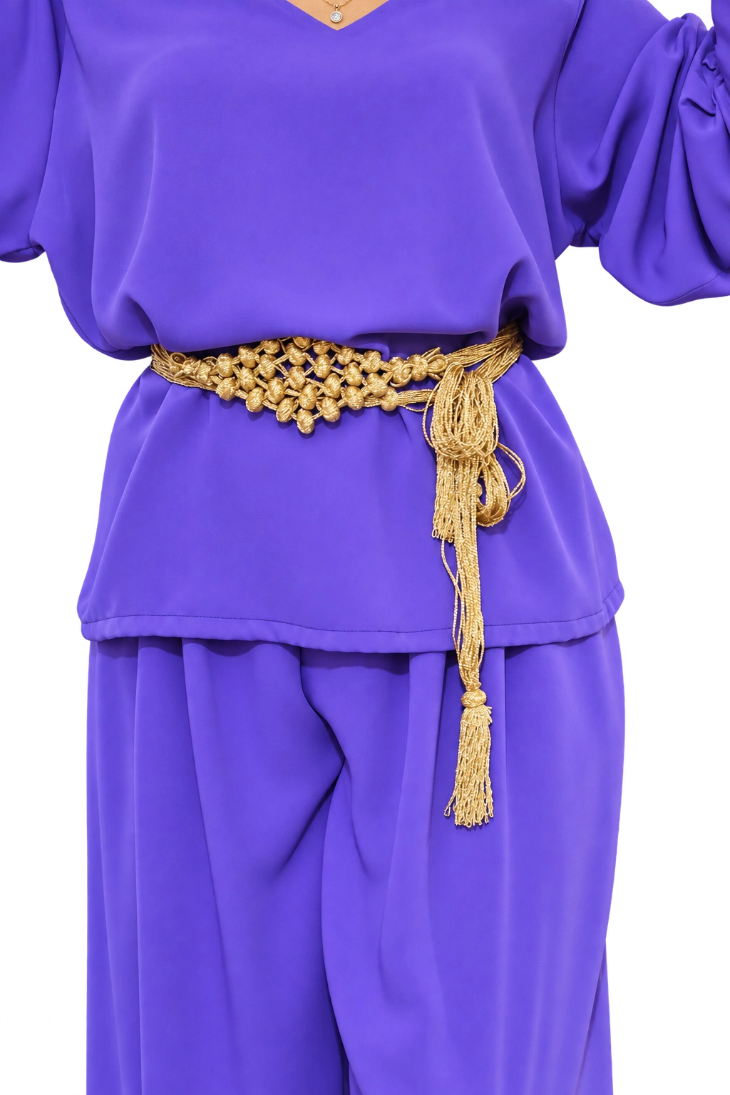 Amira Purple Two-Piece Set Long Sleeve (col V or cravatte) Crepe sans zwaq