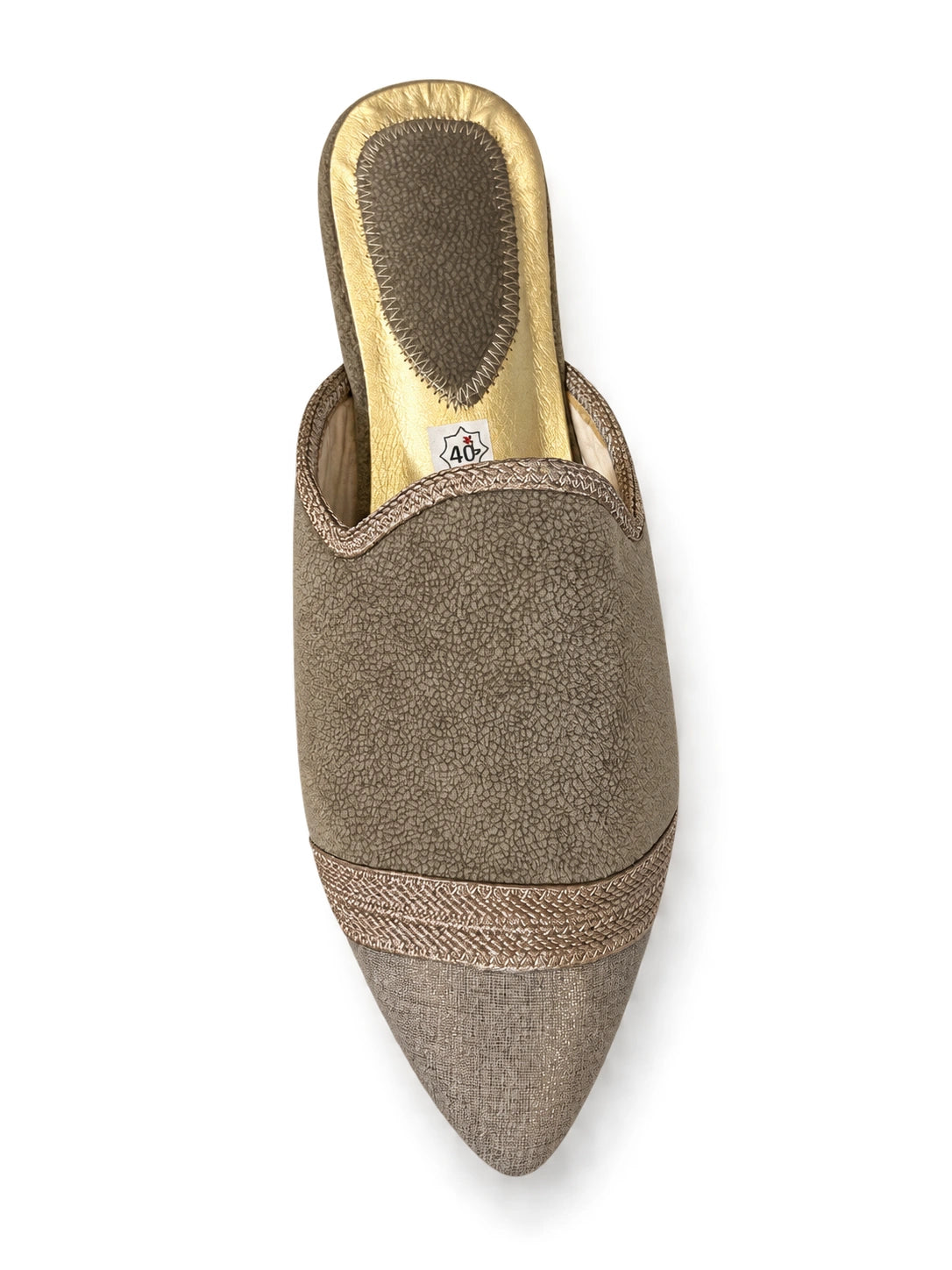 Taupe Babouches with Tonal Band on a white background