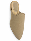 Taupe Woven Babouches with Tonal Trim on a white background