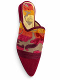 Warm Floral Babouches with Burgundy Toe on a white background